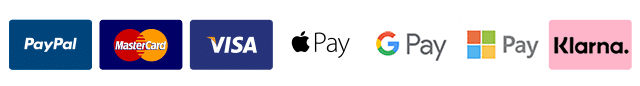 Mastercard, visa, klarna, american express, paypal, apple pay, google pay, microsoft pay