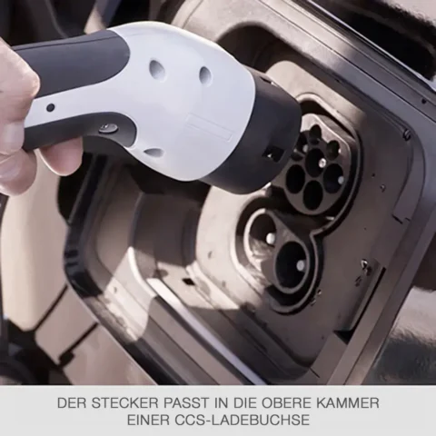 Foto, das die Position des Steckers vom Typ 2 in der CCS-Fahrzeugsteckdose zeigt