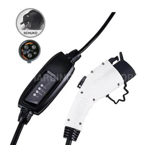 typ1-notladekabel-duo Foto eines mobilen Ladegerats vom Typ 1 auf Schuko