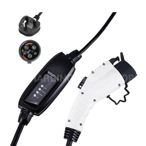 Foto eines Typ-1-auf-Schuko-Geräts und Kabels