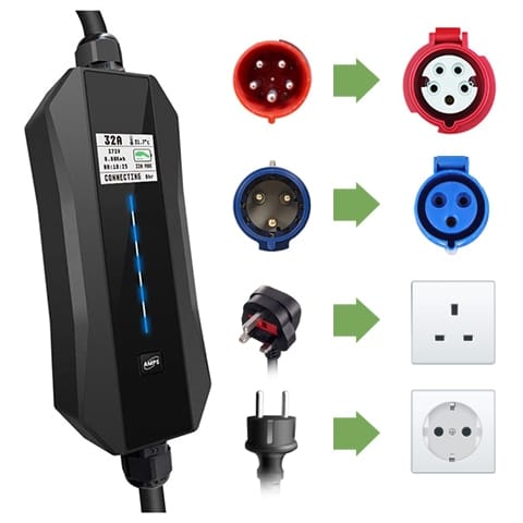 Foto eines Multi-Adapter-Ladegeräts und mehrerer Steckdosen